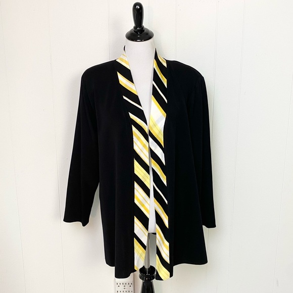 Exclusively Misook Cardigan Womens Size 2X Open Front Black Yellow Stripe Slinky - Picture 1 of 14
